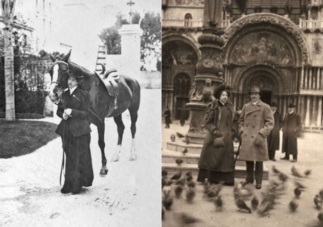 Слева Мерседес 1905 г Справа Мерседес Еллинек и ее муж Карл фон Шлоссер в Венеции 1909 Фото mercedesbenzcomvn и locomotionsru